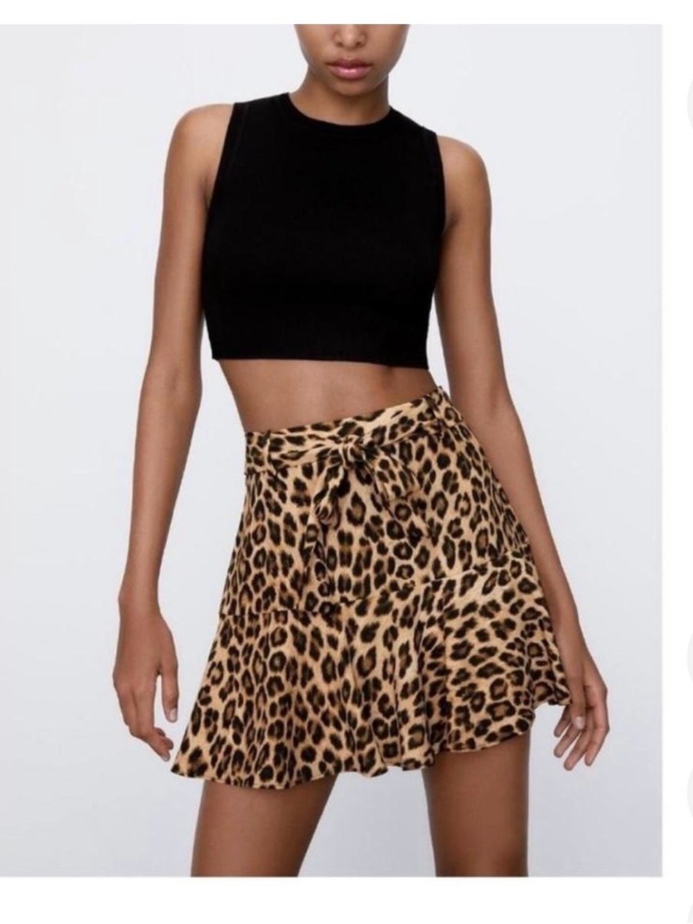 Zara Leopard Print Tie-Waist Mini Skort- Black & Brown